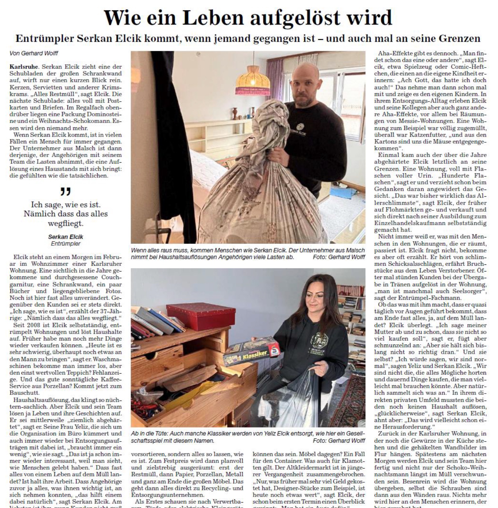 BNN Zeitungsartikel: Wie ein Leben aufgelöst wird – über Serkan Elcik Entrümpelungen